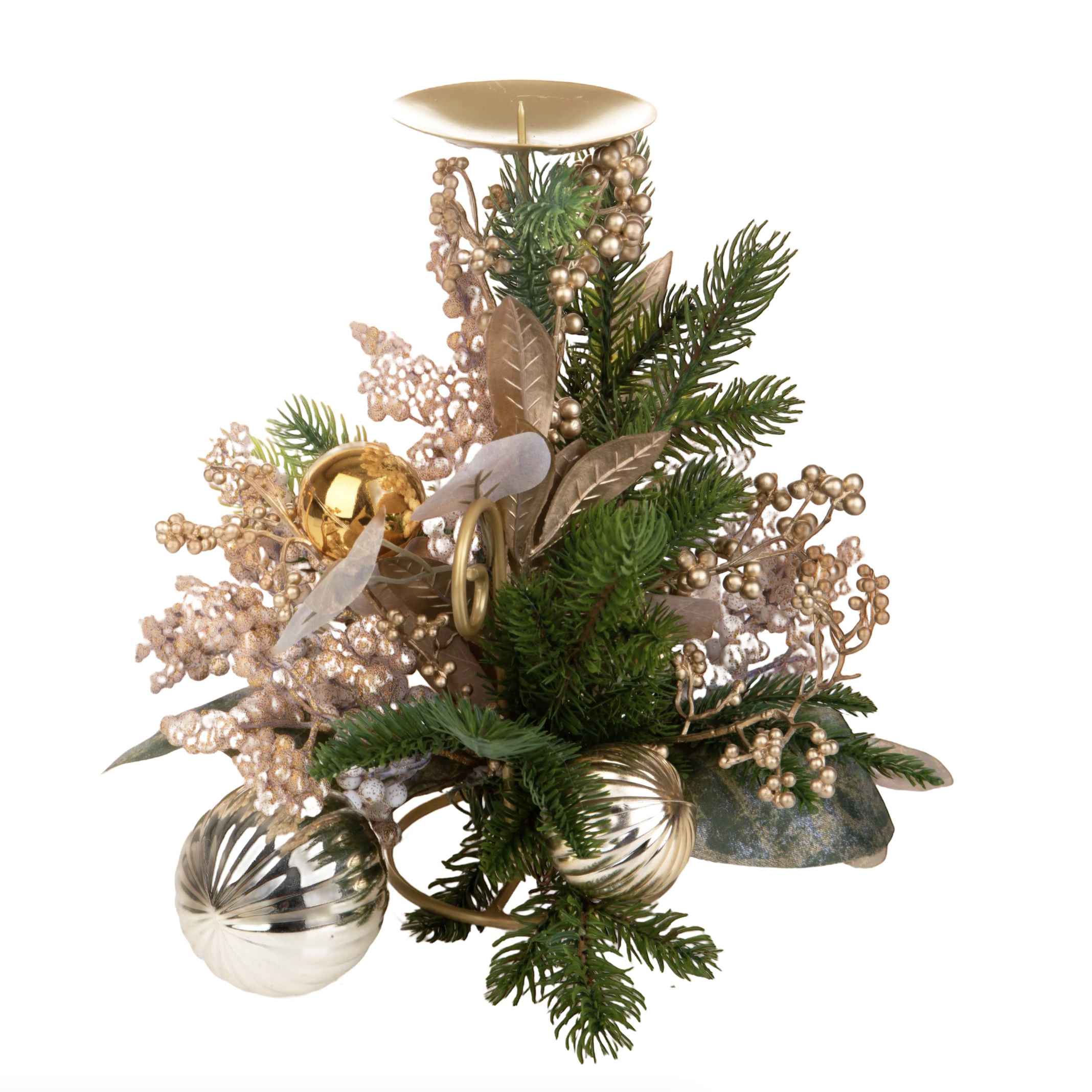 Portacandela goldenball bianco oro