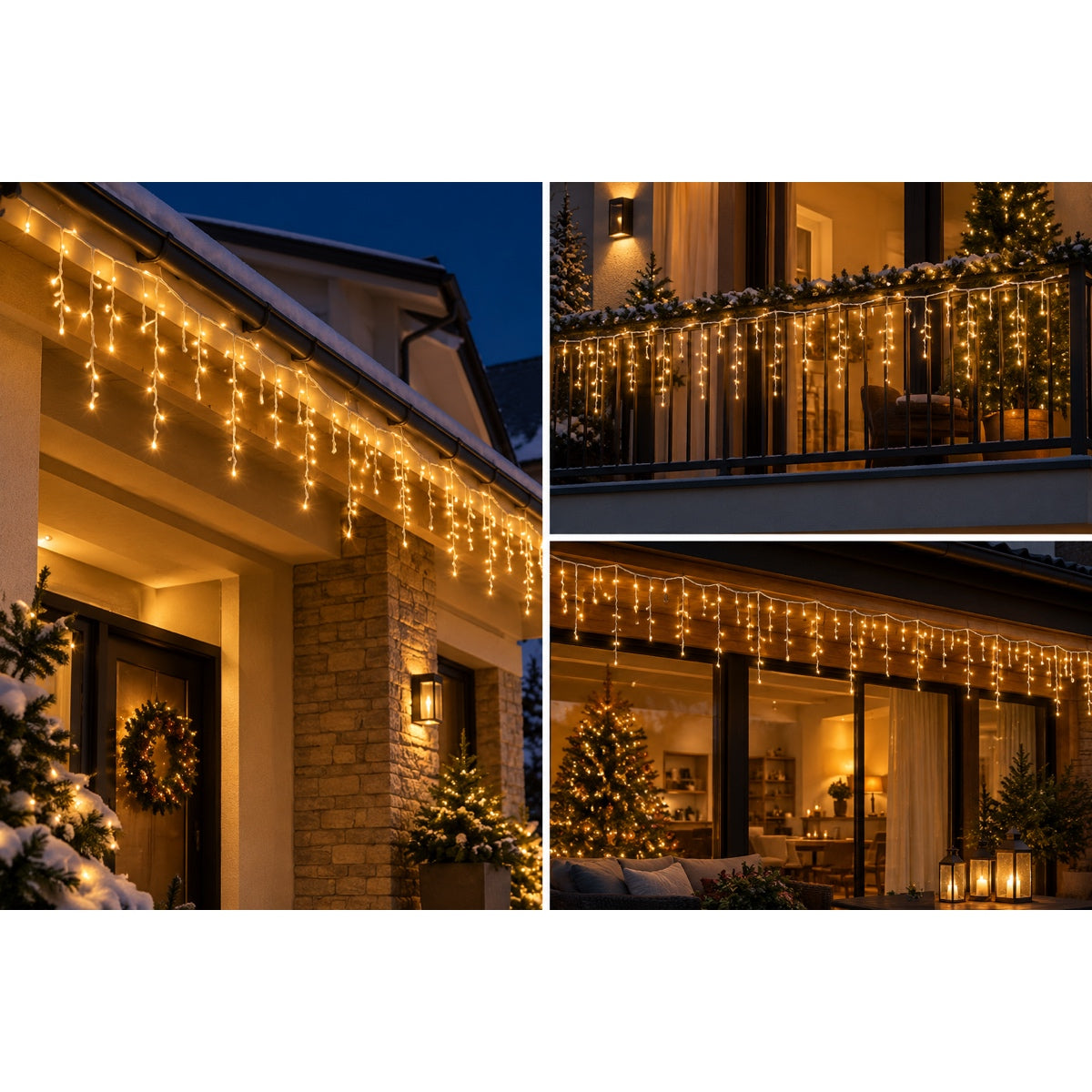Tenda Luminosa Natalizia 96 LED Oro Tenue 360x60 cm da Esterno 2