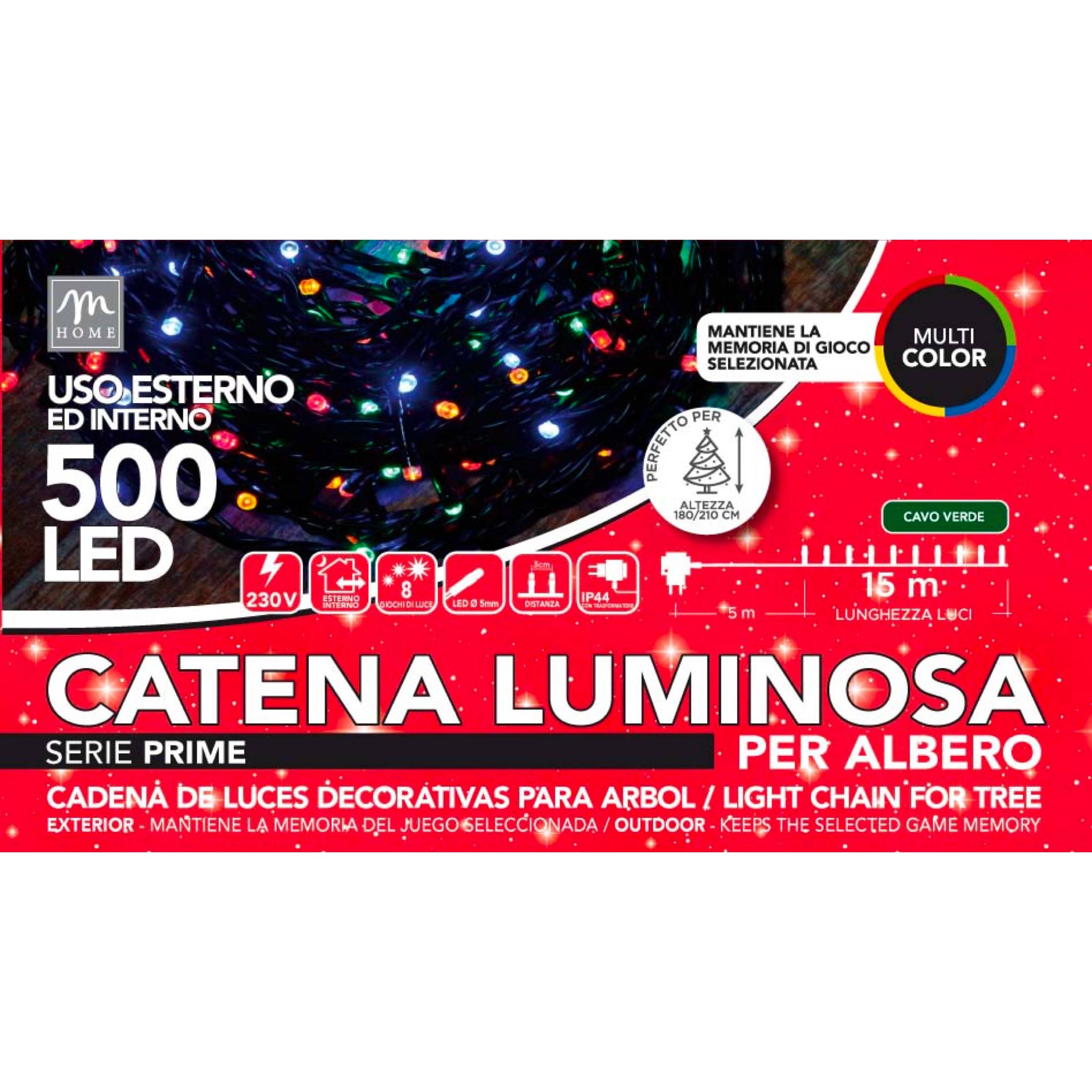 Catena 500 minilucciole natalizie multicolor 20m
