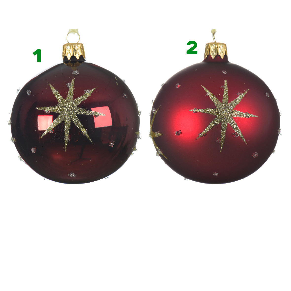 Pallina rossa in vetro con decori oro 8 cm