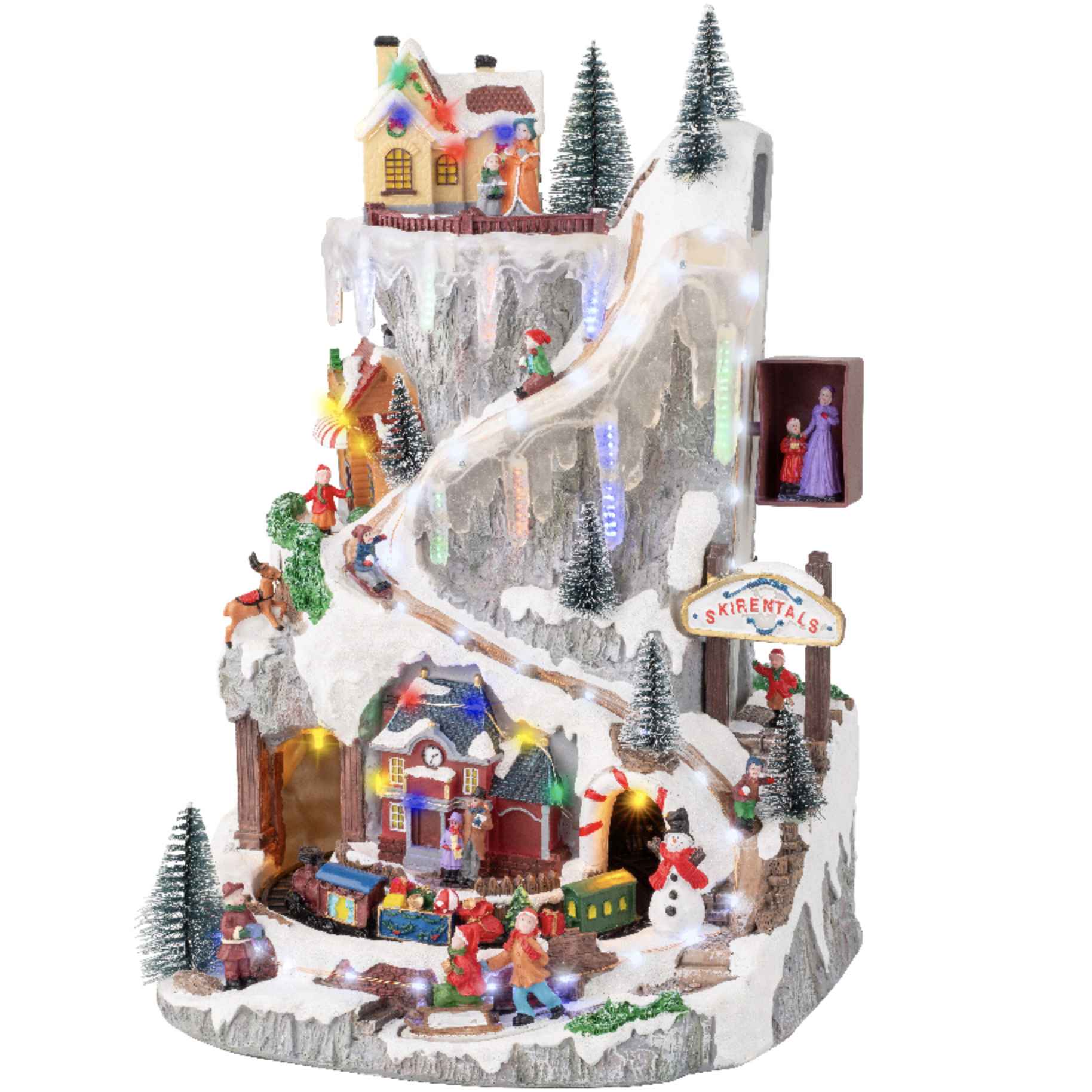 Scenario villaggio natalizio montagna innevata