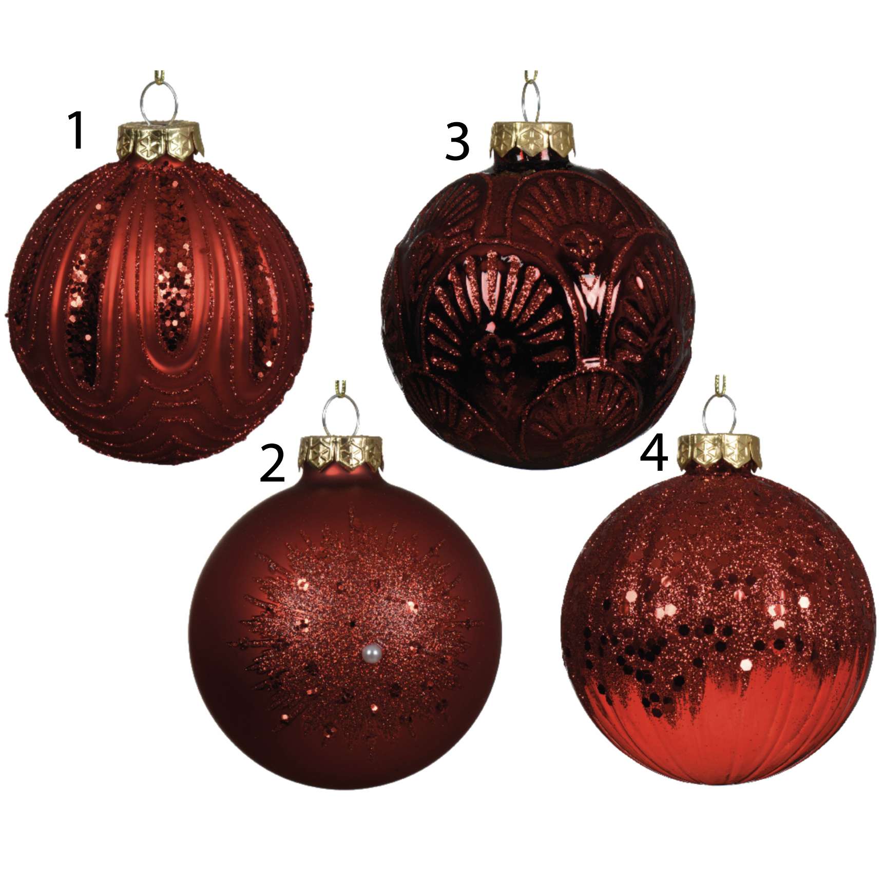 Pallina in vetro rosso glitter 8 cm