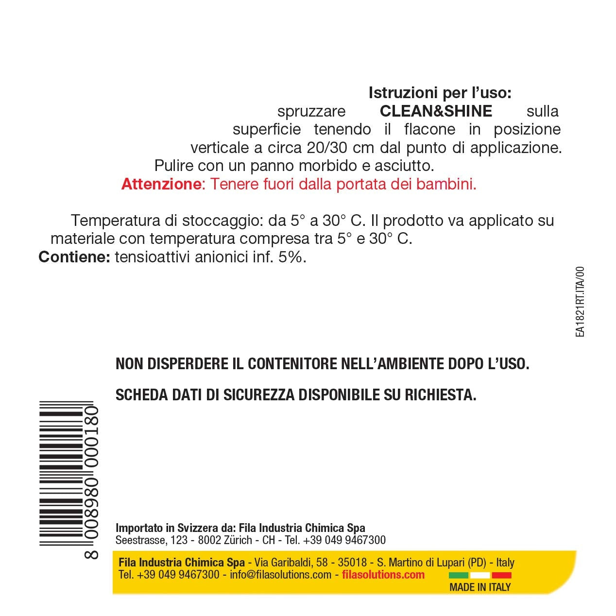 Detergente spray Clean & Shine FILA multi uso 750 ml 6