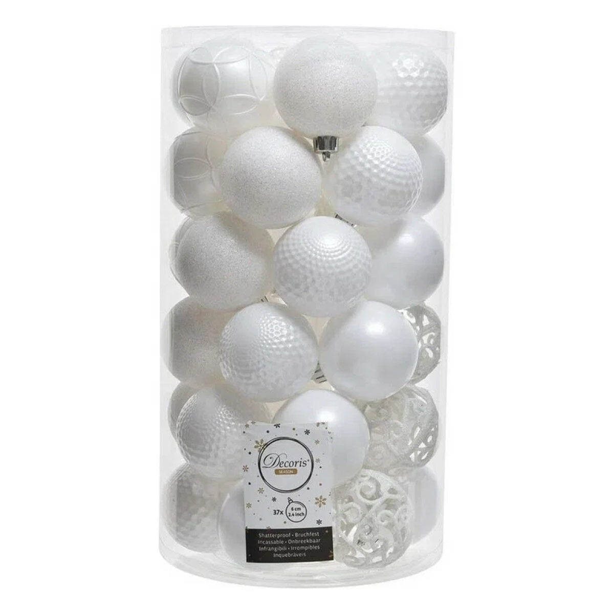 Set 37 Palline di Natale Decoris Bianche Ø 6 cm in Plastica 1