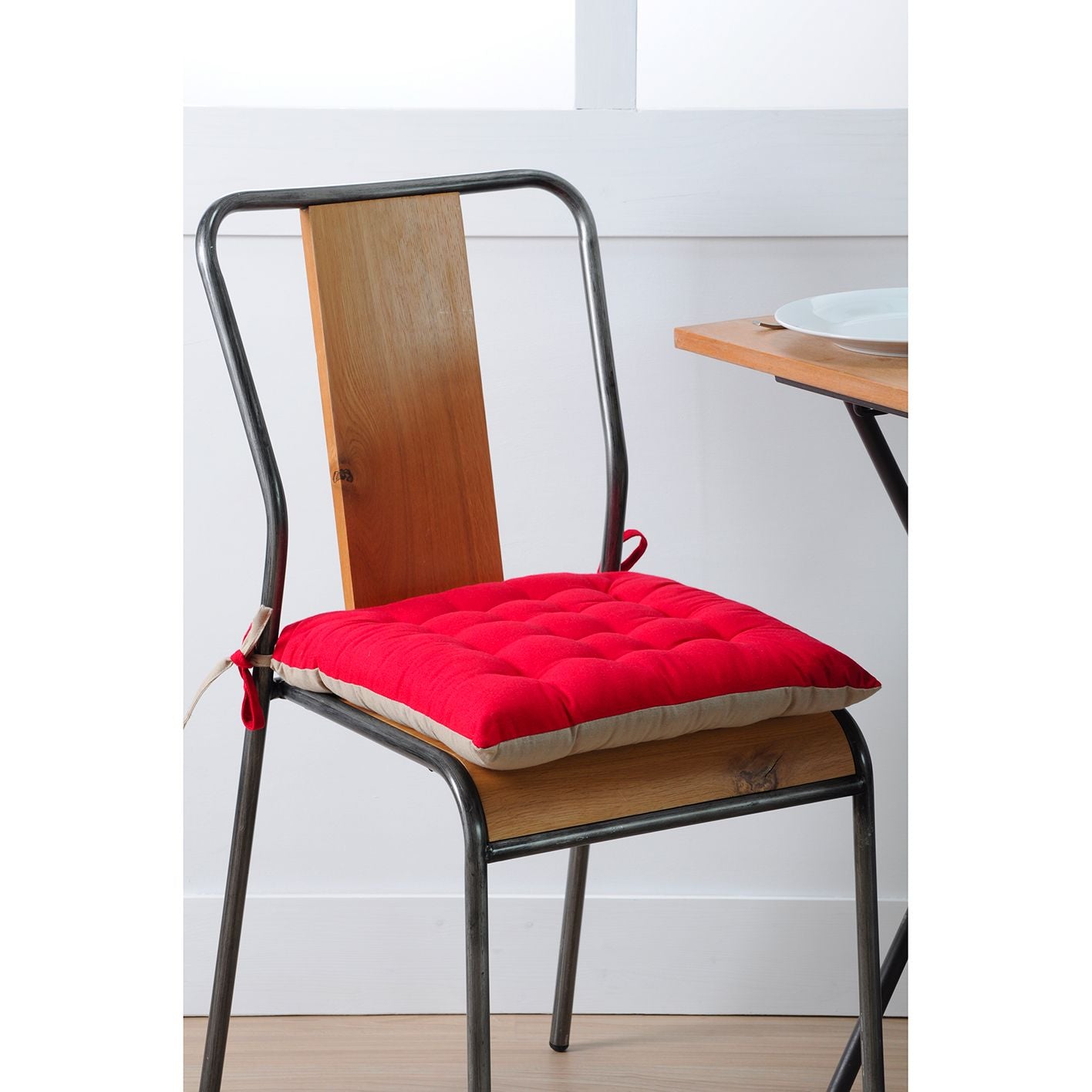 Cuscino coprisedia Duo Galette rosso/ lino