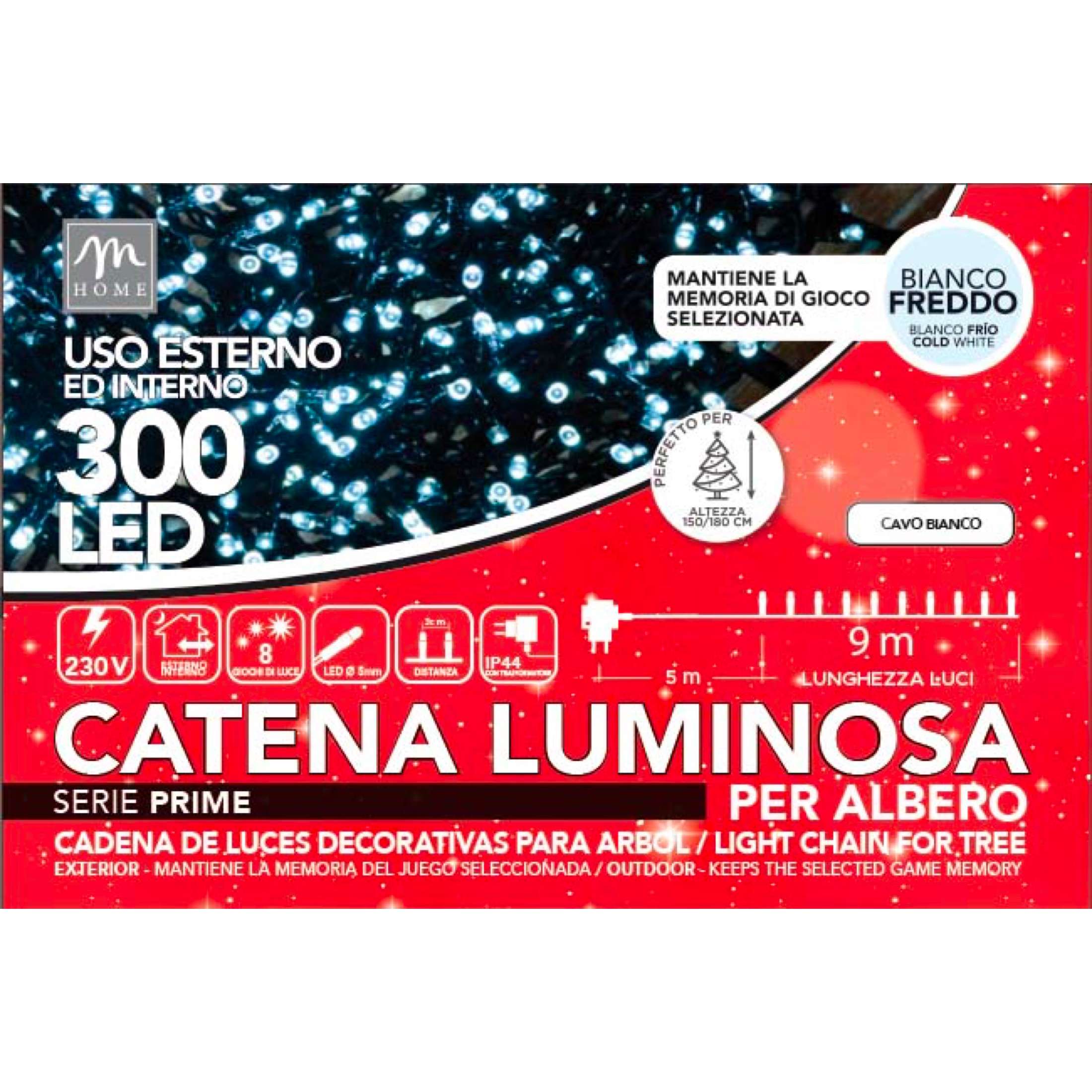 Catena 300 minilucciole natalizie bianco freddo 9m