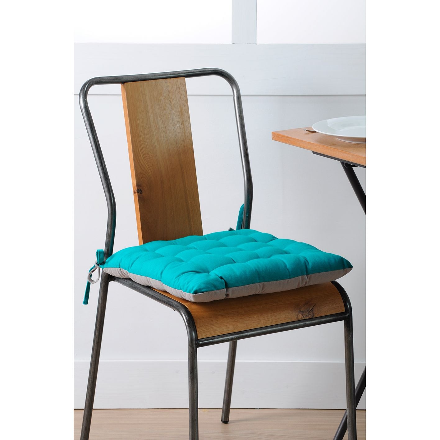 Cuscino coprisedia Duo Galette turchese/ grigio topo