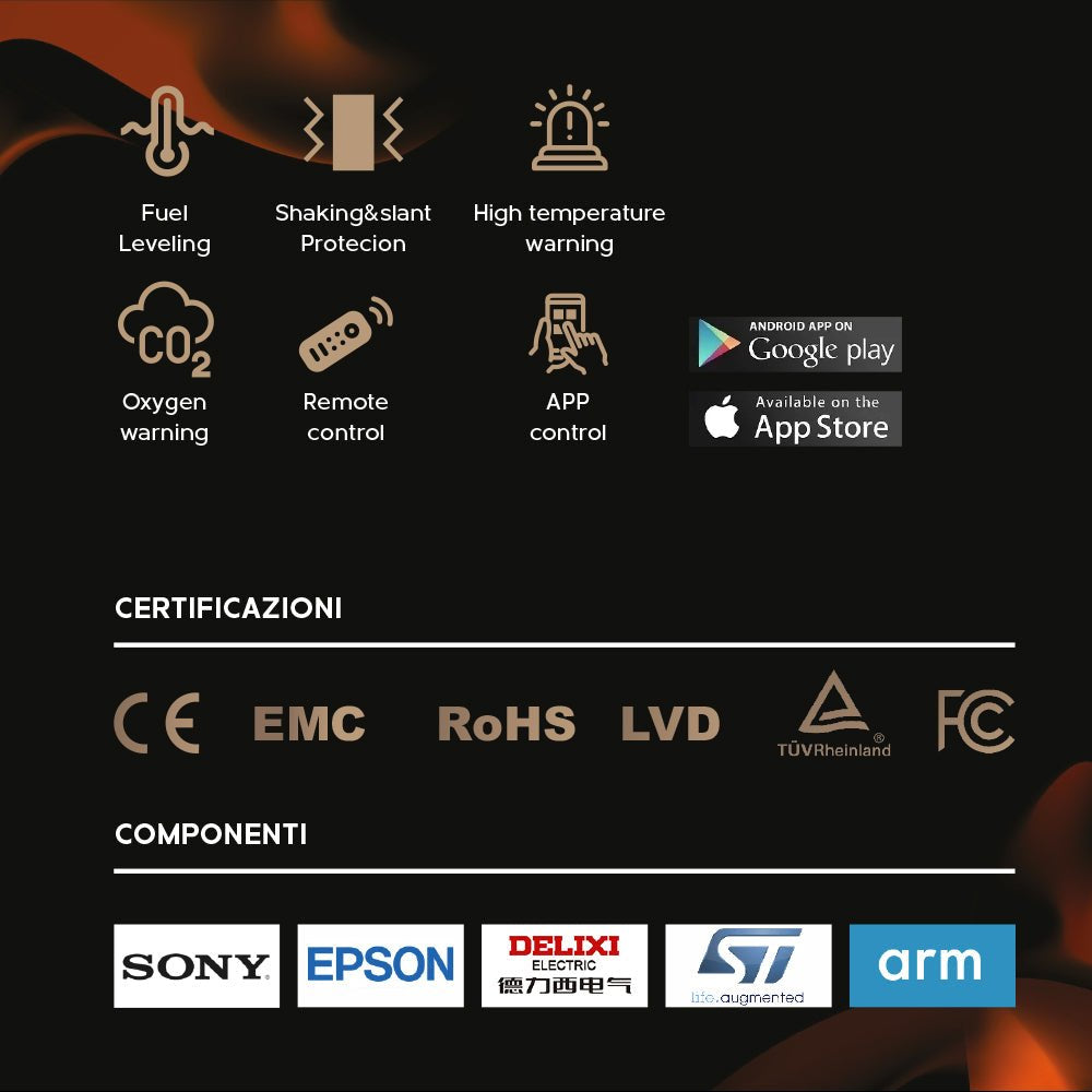 Bruciatore a bioetanolo Smart APP inserto automatico da incasso SLIM 70 4