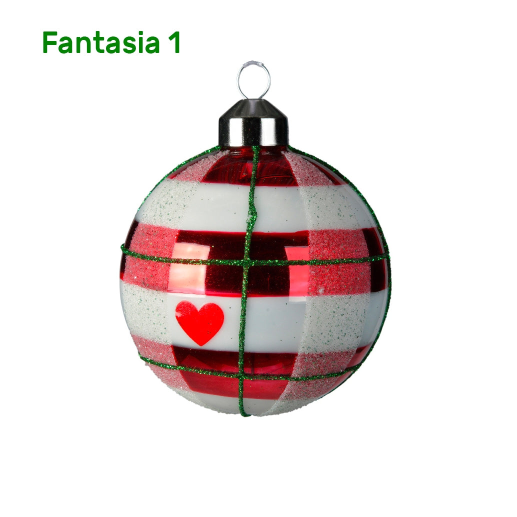 Palline di natale con decorazioni rosse/bianche Kaemingk