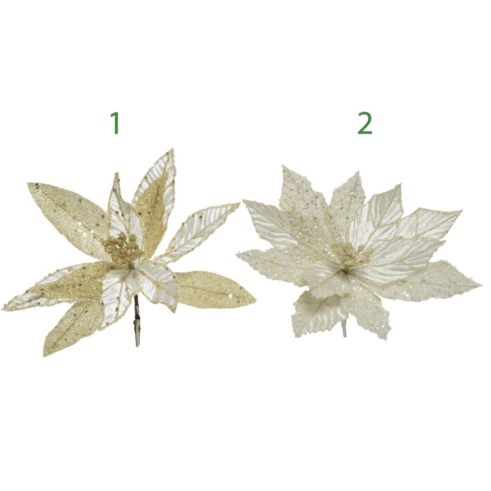 Poinsetta avorio su clip 30 cm