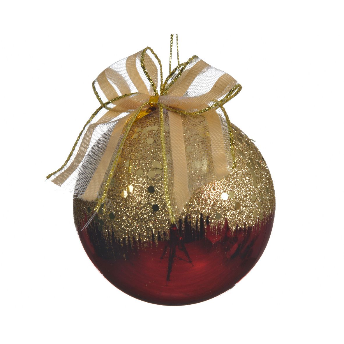 Pallina di natale con fiocco oro/rosso Kaemingk