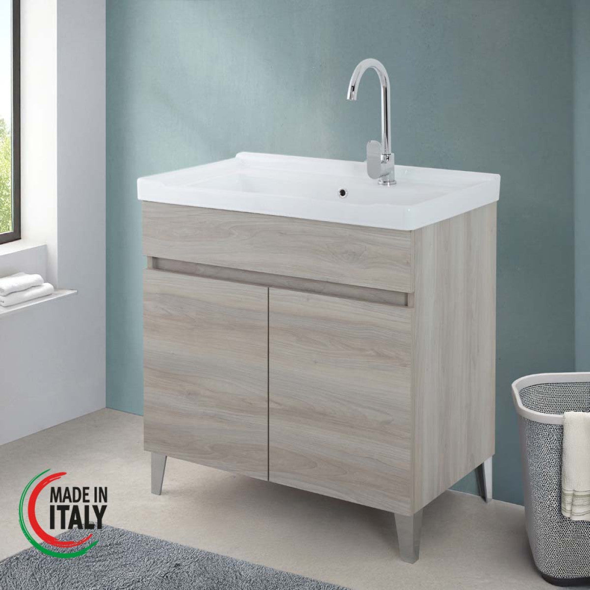 Lavatoio a Terra 80 cm Rovere Grigio 1