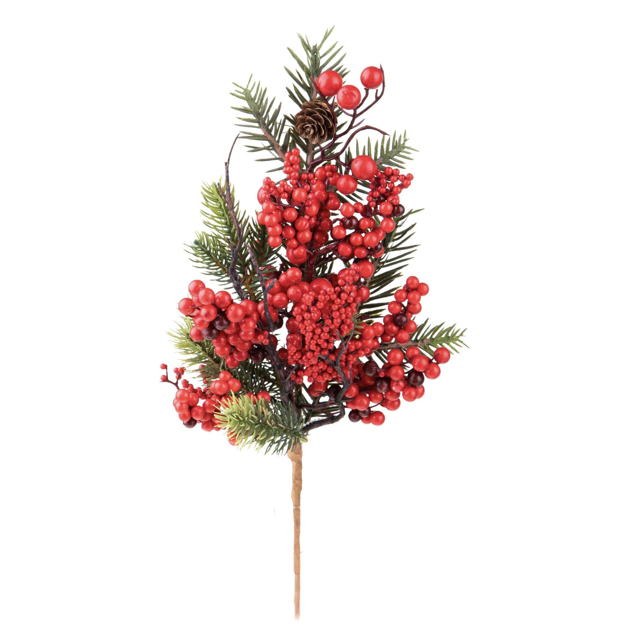 Ramo di abete con bacche rosse 26 cm