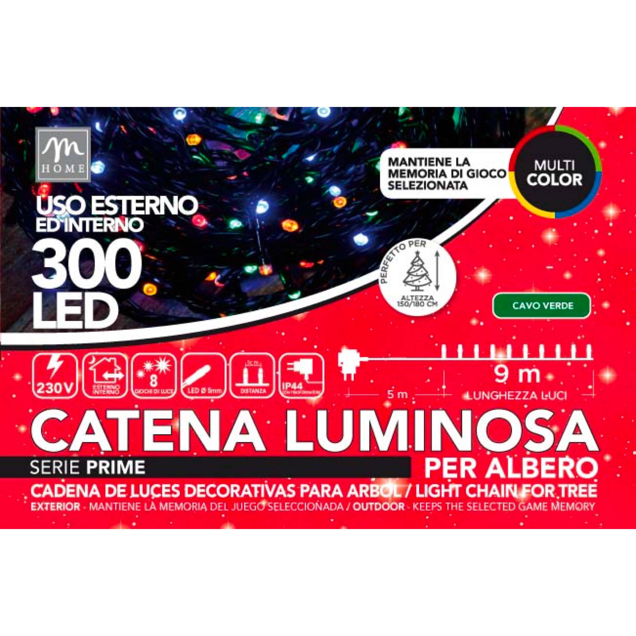 Catena 300 minilucciole natalizie multicolor 9m