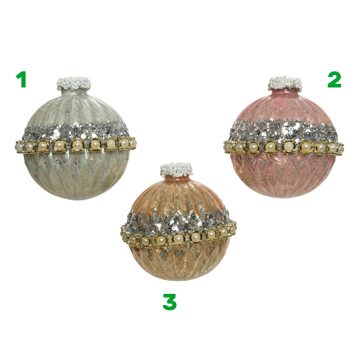 Palla natalizia in vetro con pailletes 8 cm