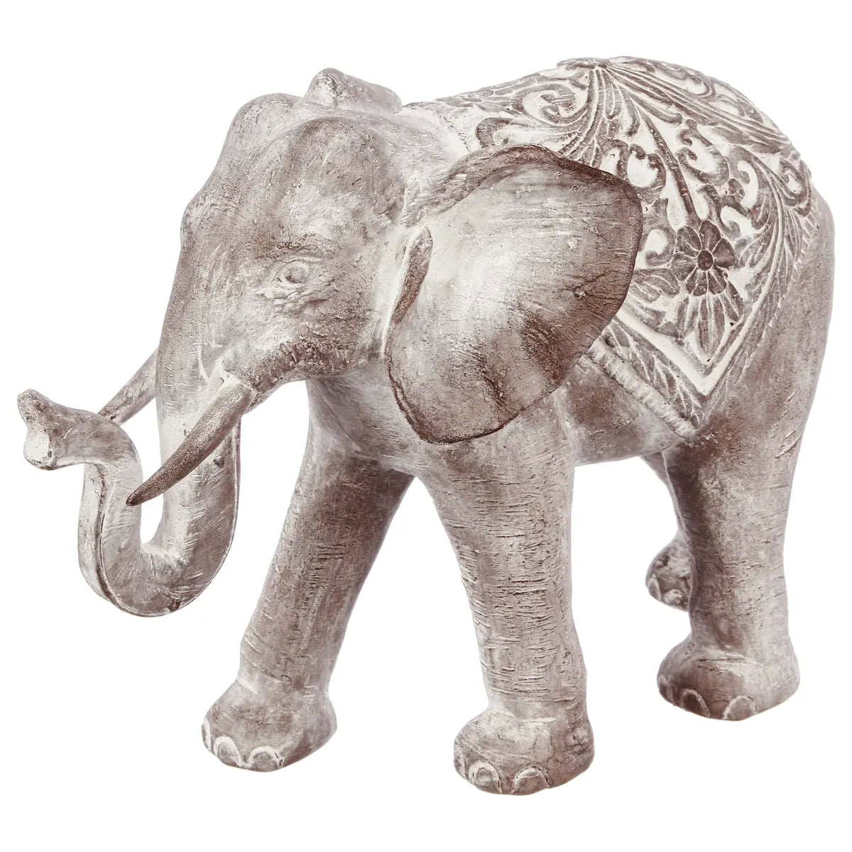 Elefante decorativo in resina con finitura sbiancata  Altezza 30 cm