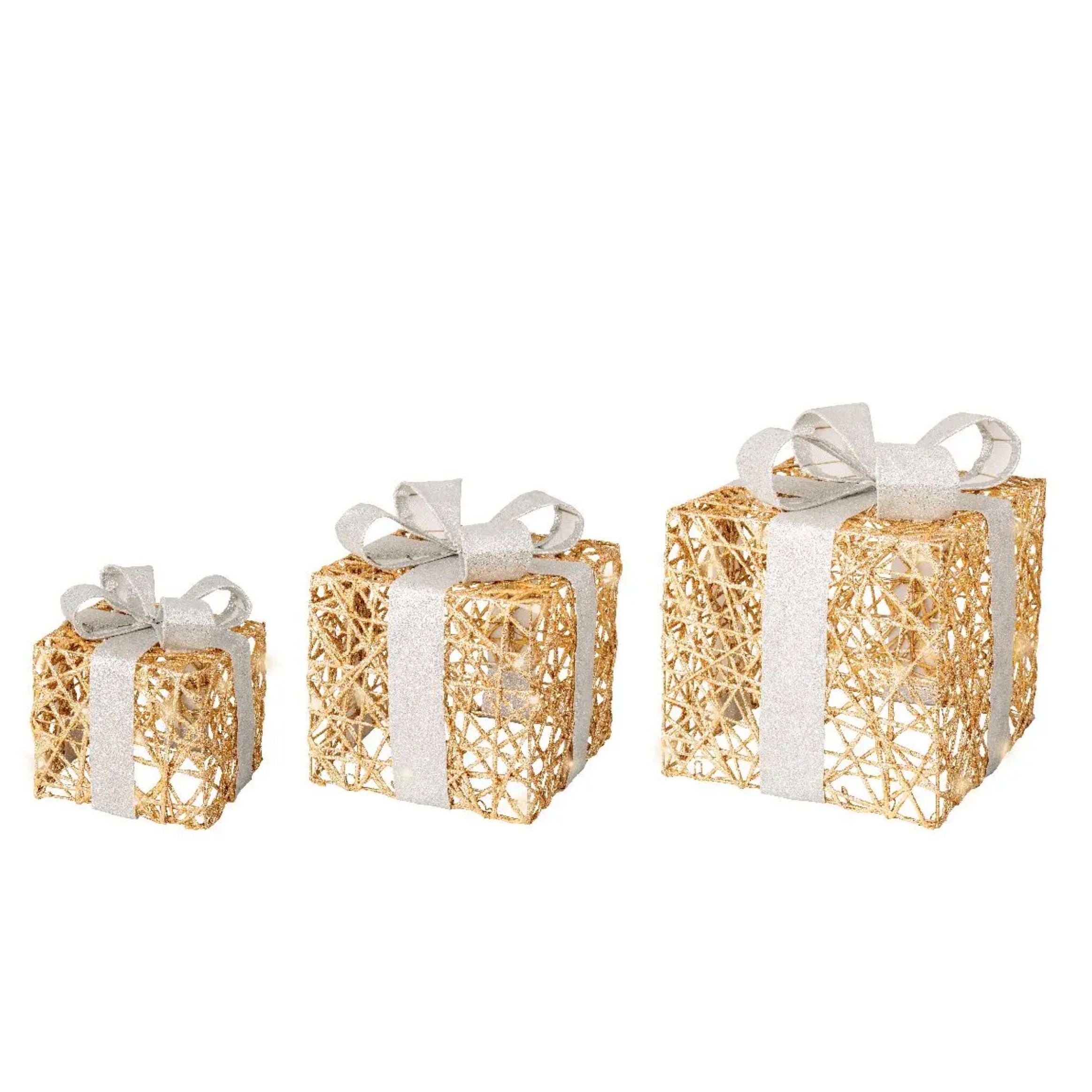 Set 3 pacchi regalo in resina oro e bianco