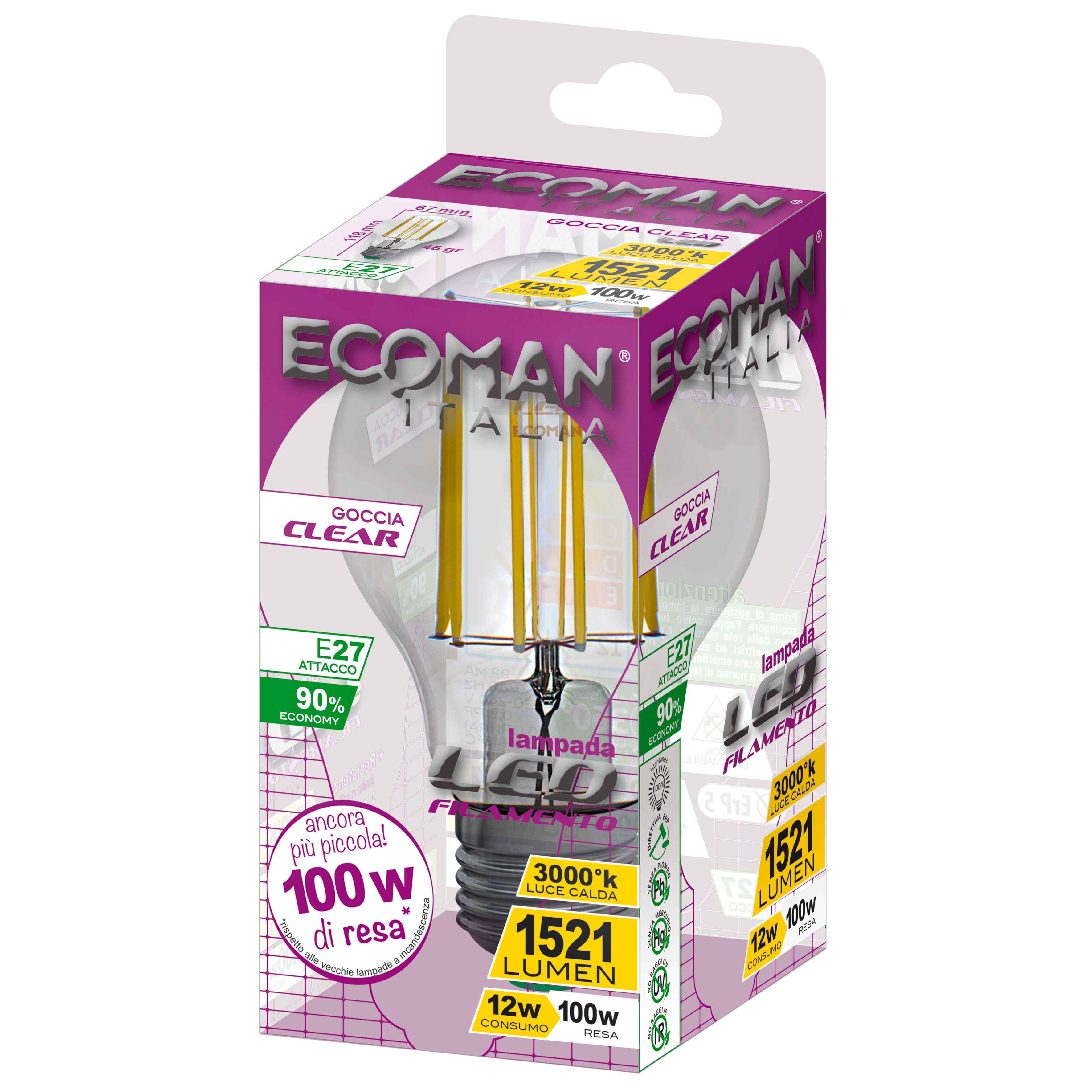 Lampadina LED goccia filo clear 12W