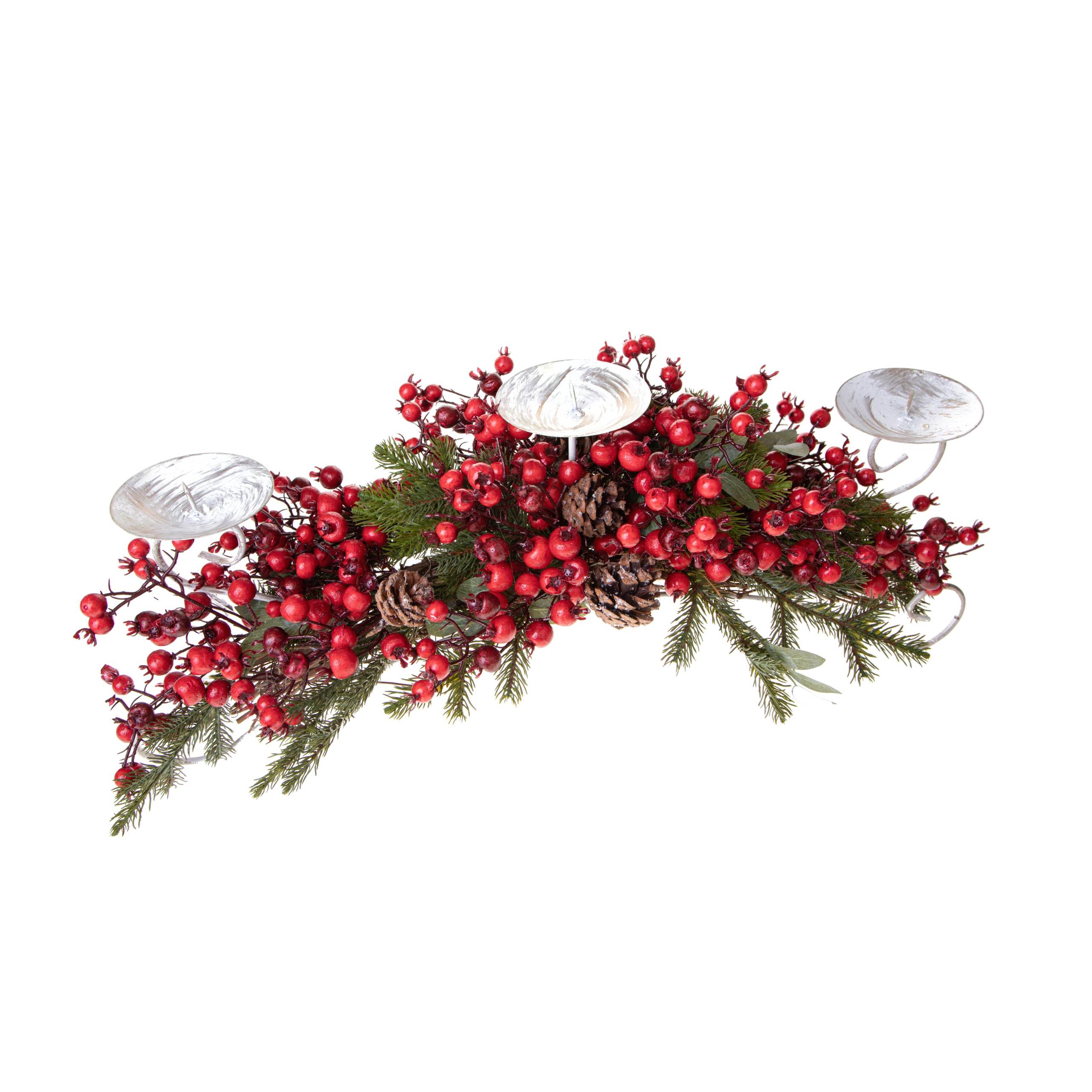 Portacandele centrotavola 3 bacche rosse