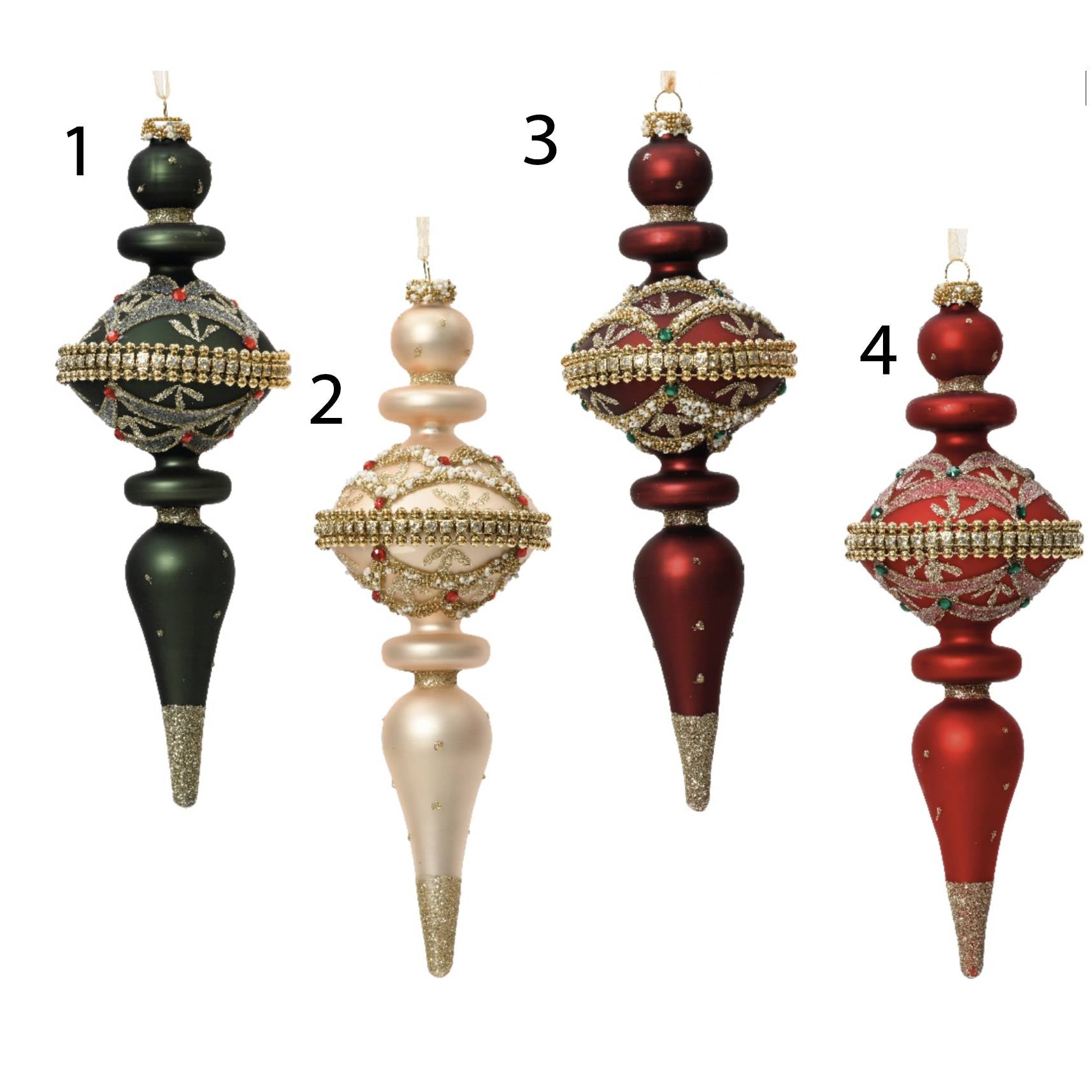 Set ornamenti in vetro con glitter 24 cm