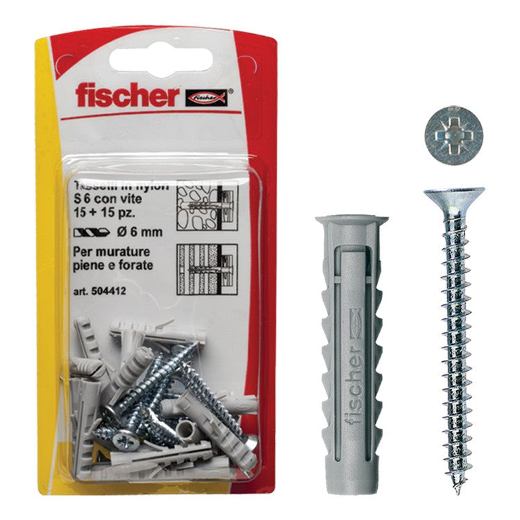 Tasselli Fischer SX 6 S-K con vite 15Pz