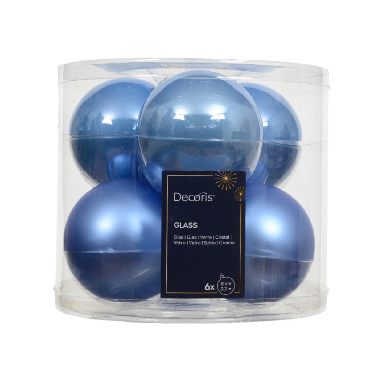 Set 6 Palline Natalizie in Vetro Blu Cielo Ø 8 cm