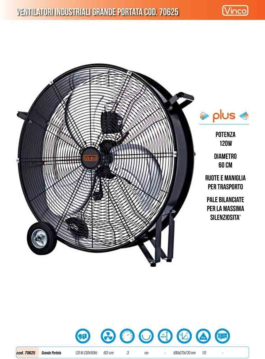 VENTILATORE INDUSTRIALE PALE 60 CM 140W IN ACCIAIO NERO