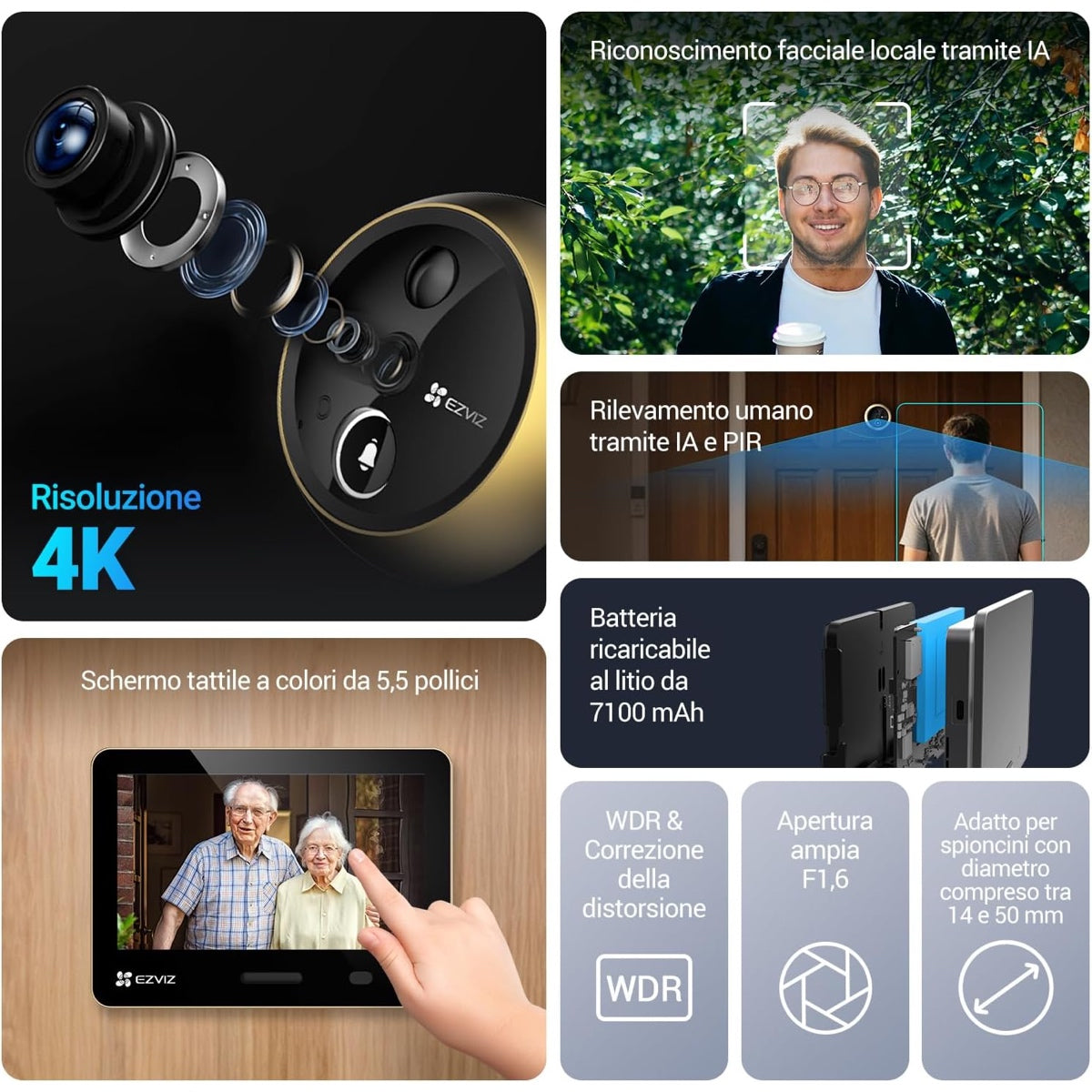 Spioncino Digitale Smart EZVIZ EP4 Gold Wi-Fi 4K 2