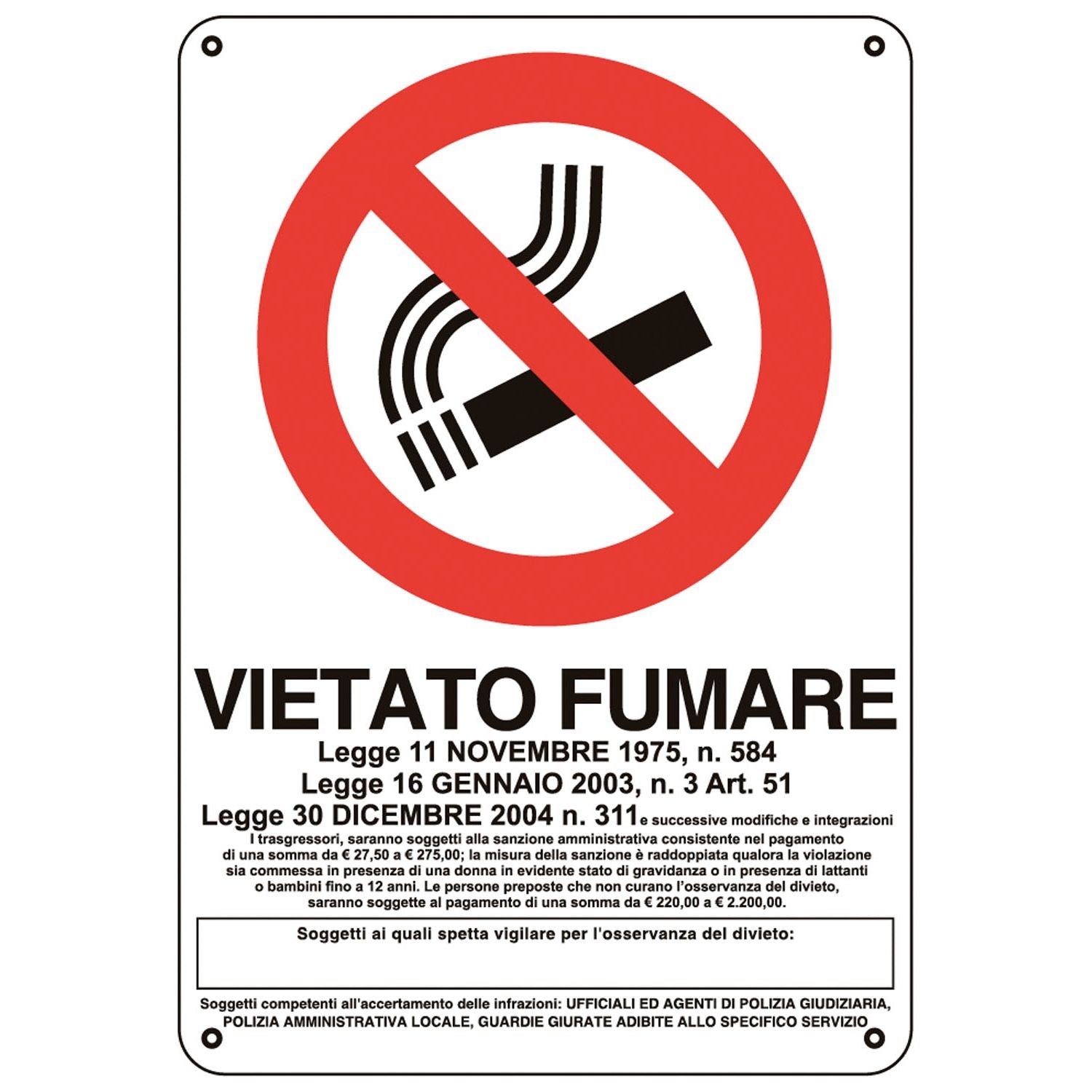 Cartello vietato fumare 20x30