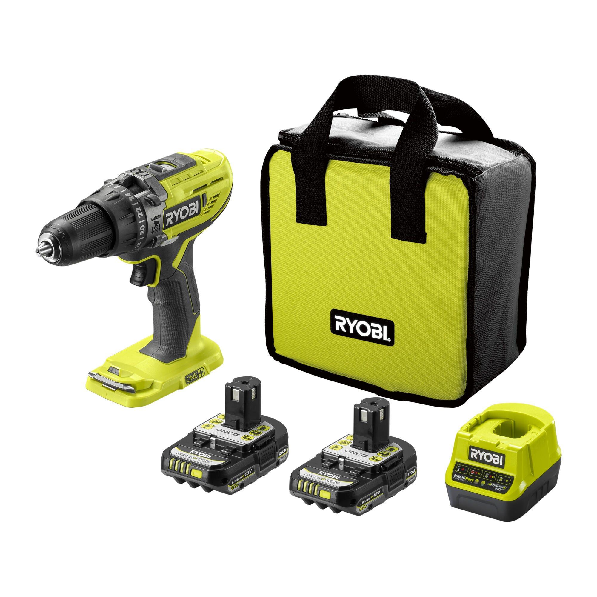 Trapano Avvitatore a Percussione Ryobi 18V ONE+ Kit 2 Batterie 2,0Ah 4