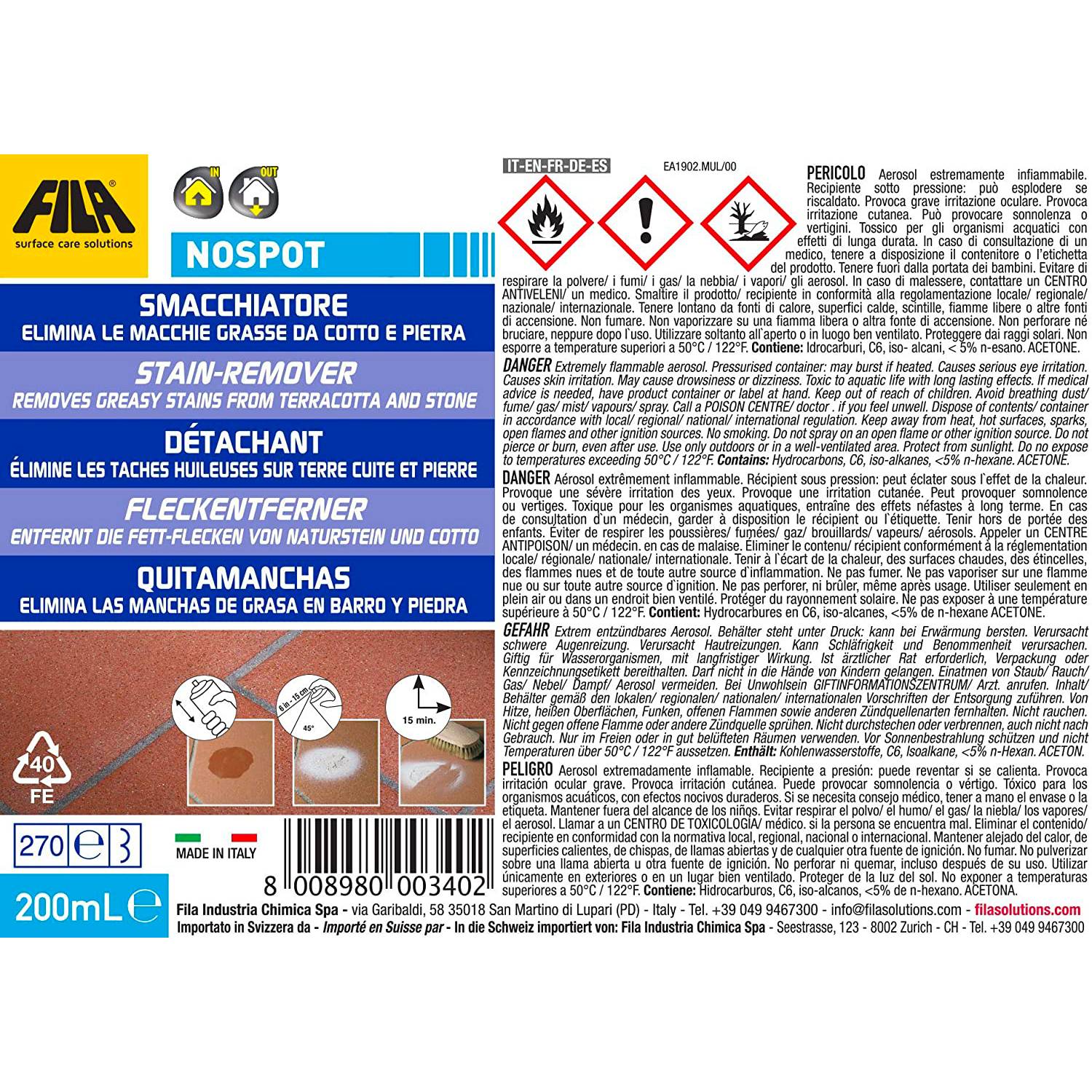 Smacchiatore NOSTOP FILA per olio 200ml