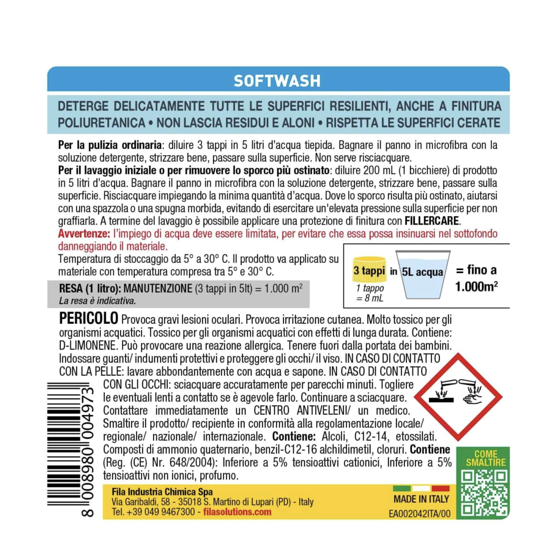 Softwash Fila 1Lt Sgrassatore superfici plastiche