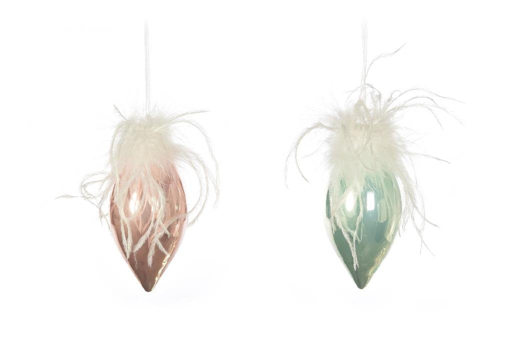 Palla di natale "fru fru" in vetro con piume