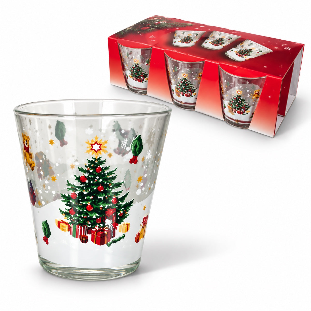 Set 6 Bicchieri Natalizi in Vetro con Albero di Natale 3