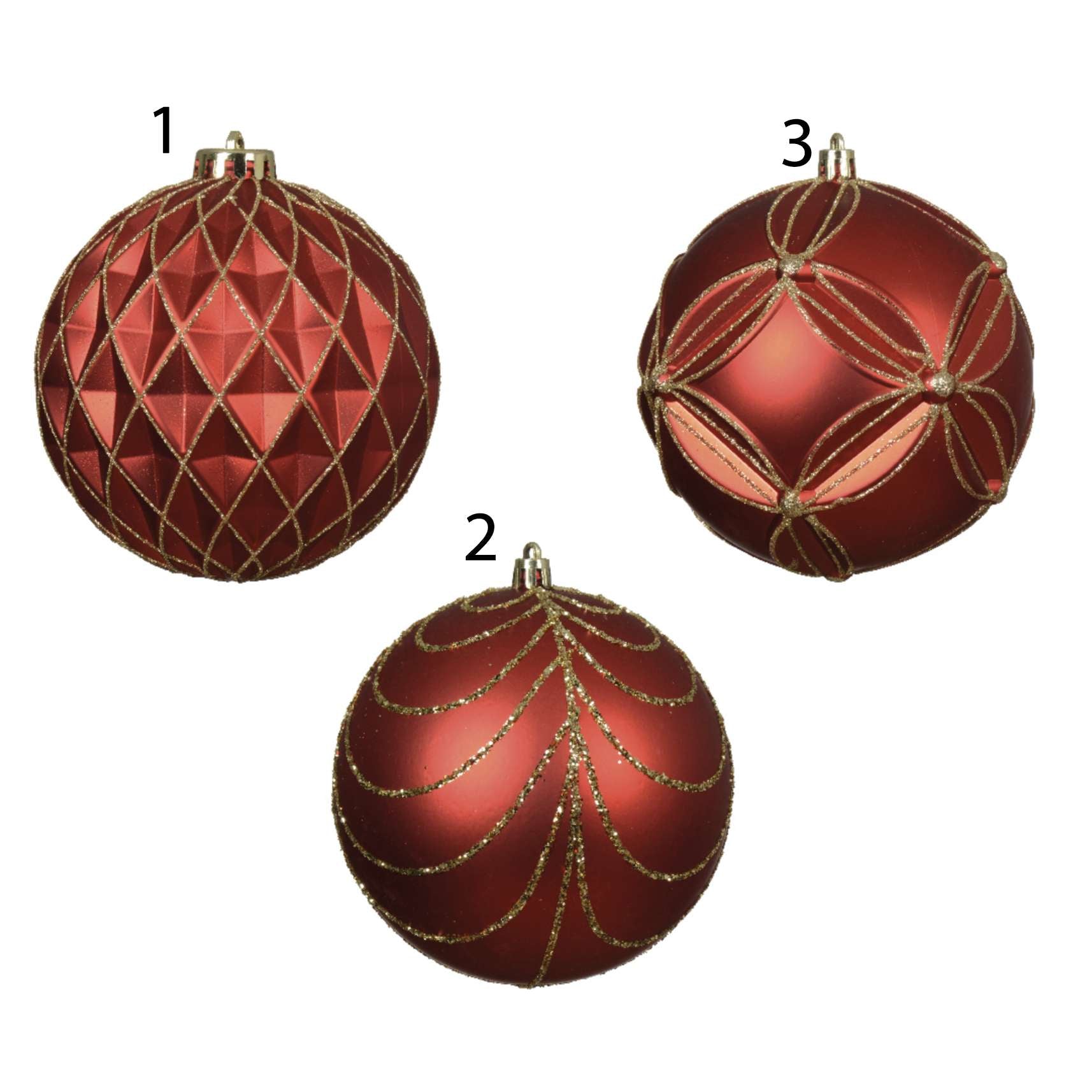 Pallina natalizia rossa oro glitter 12 cm