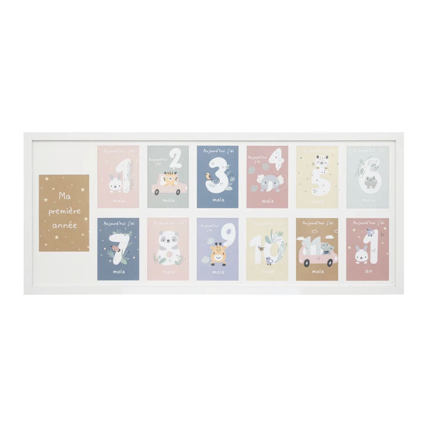 Cornice ‚ÄúPell-mell‚Äù in Legno per 13 Foto ‚Äì Primo Anno ‚Äì Bianca ‚Äì H29,5 cm