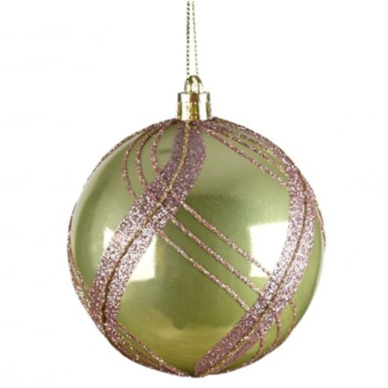 Pallina color pistacchio con decori rosa 8 cm