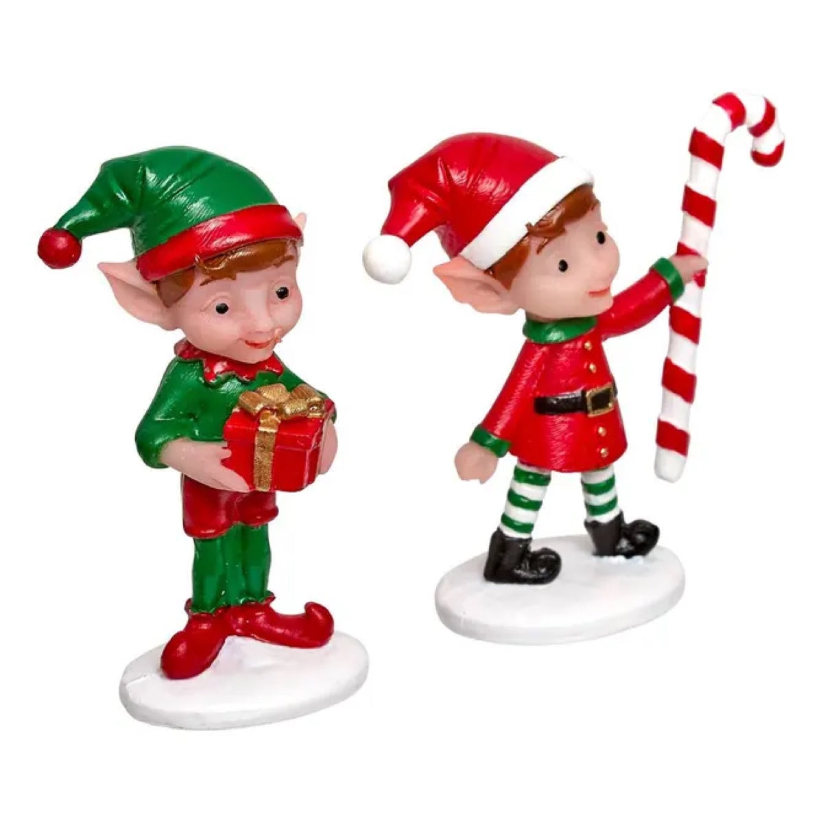 Set 2 Statuine Elfi per Villaggio Natalizio