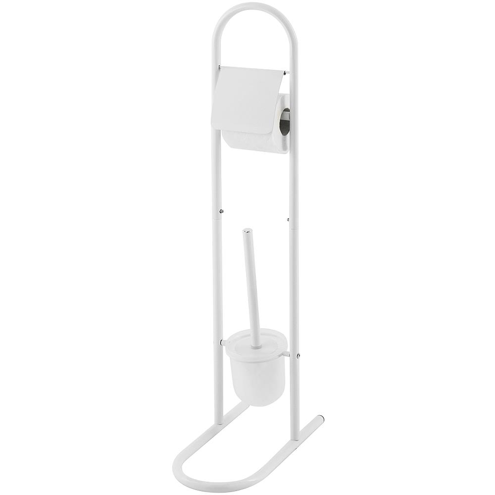 Piantana Portarotolo e Portascopino in Acciaio Bianco