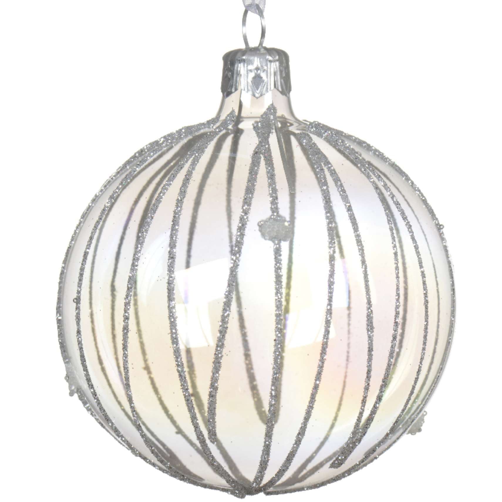 Pallina in vetro con linee glitter 8 cm