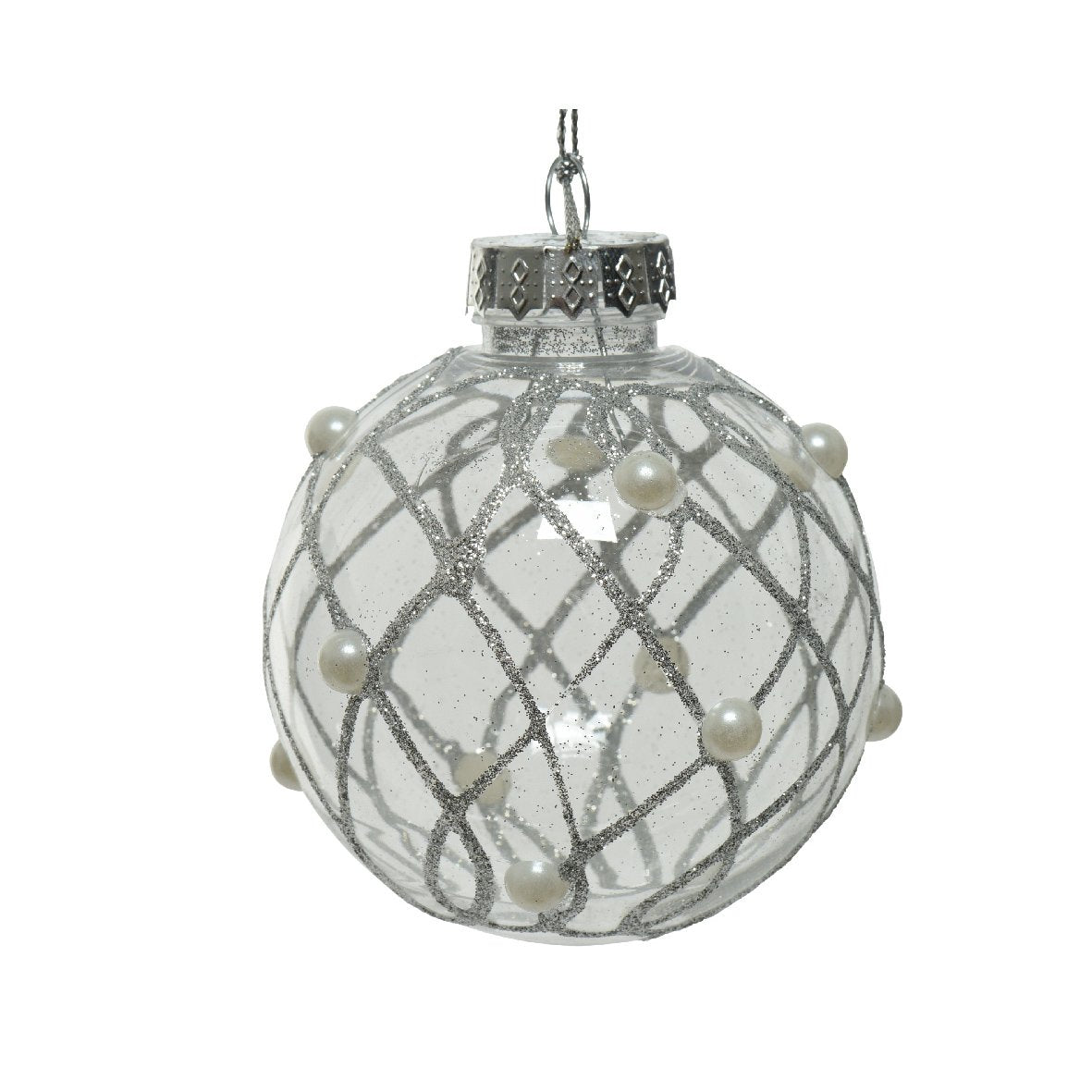 PALLA IN VETRO BIANCA CON GLITTER ARGENTO