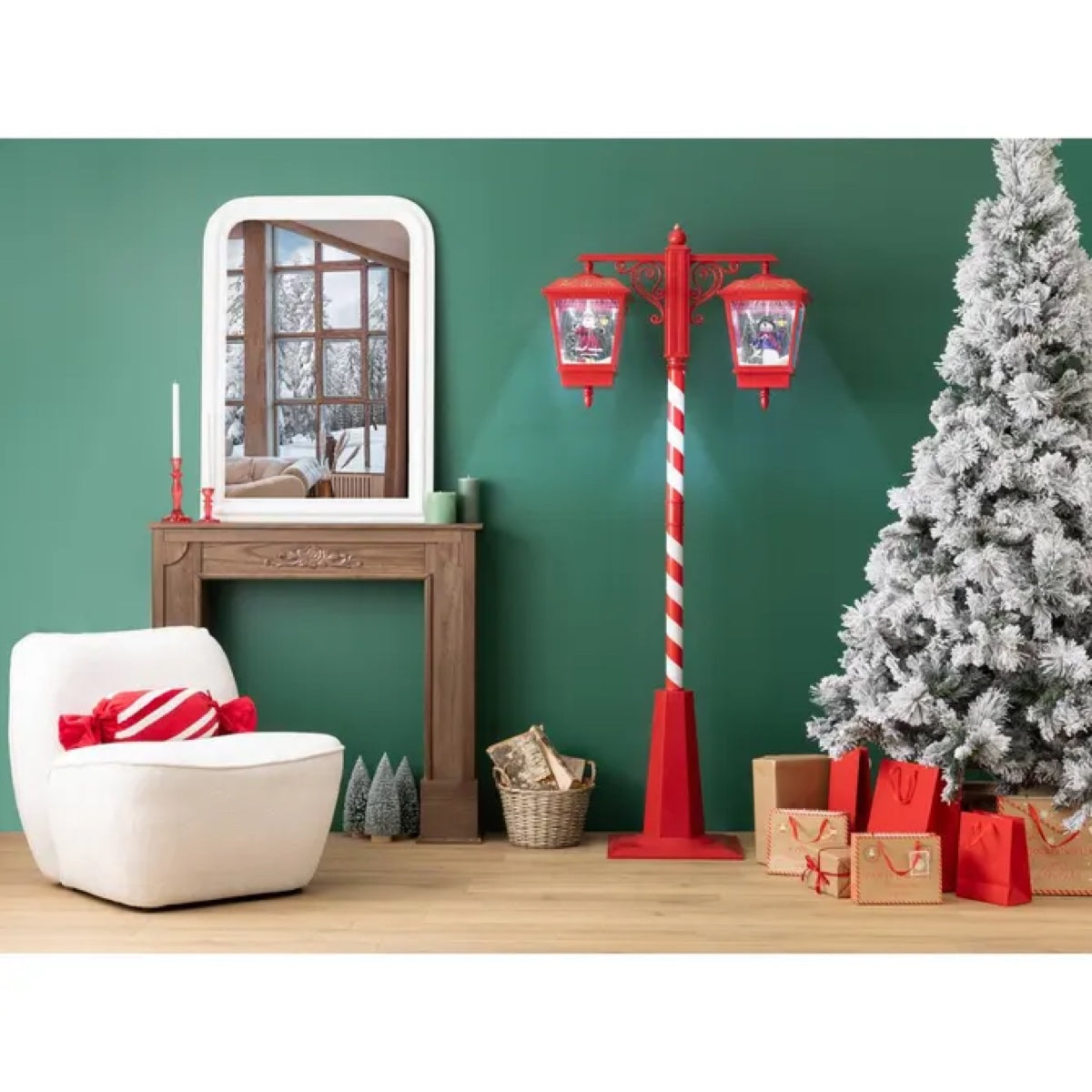 Decorazione Natalizia Luminosa e Musicale Rossa e Bianca 188 cm 3