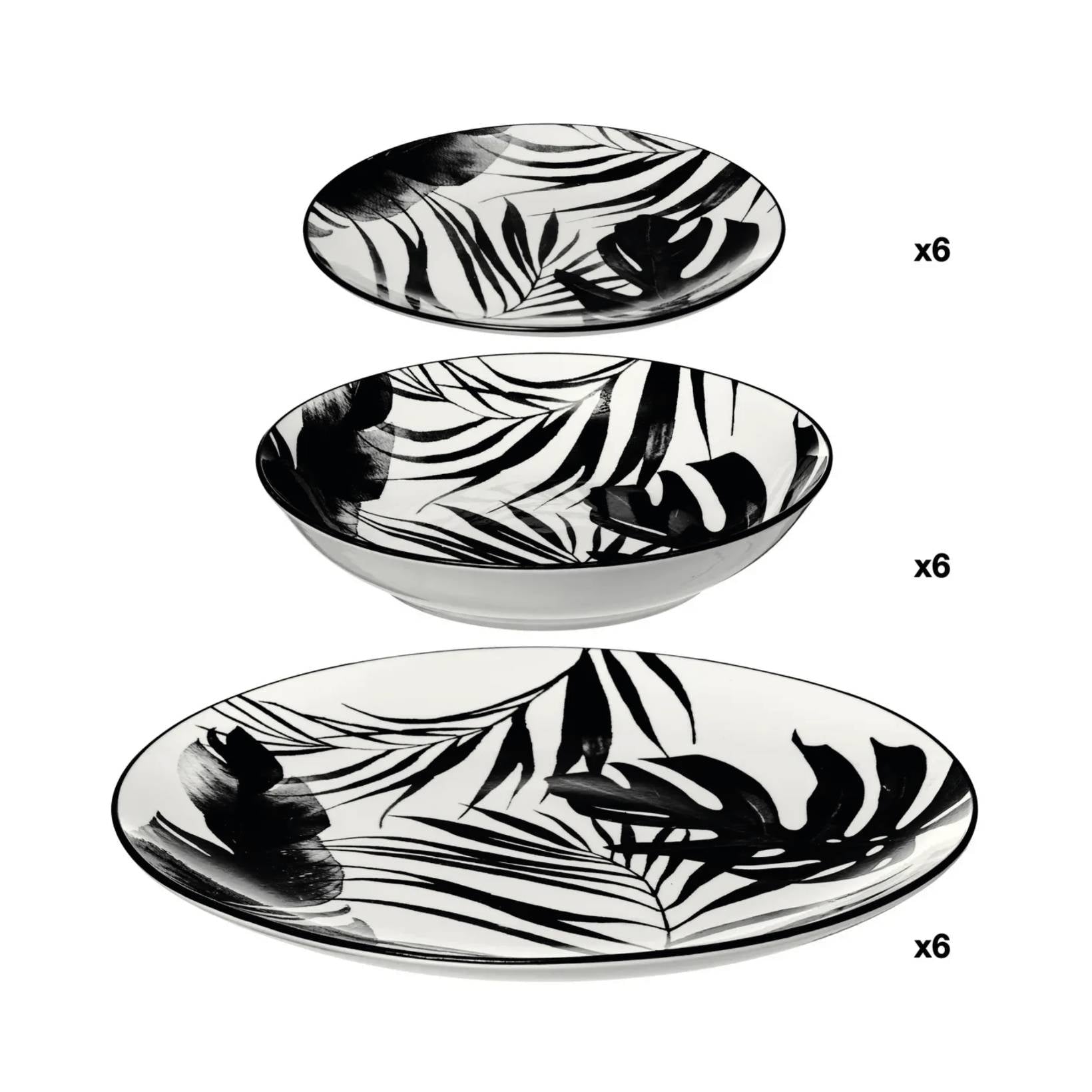 Servizio Piatti "Palme Noir" in Porcellana ‚Äì 18 Pezzi