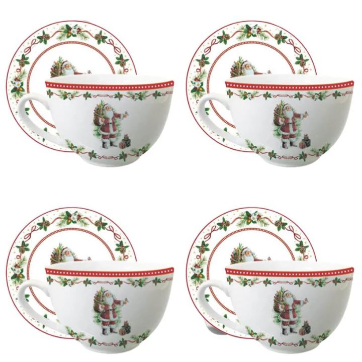 Set tazze con piatti natalizi 6Pz Santa Claus
