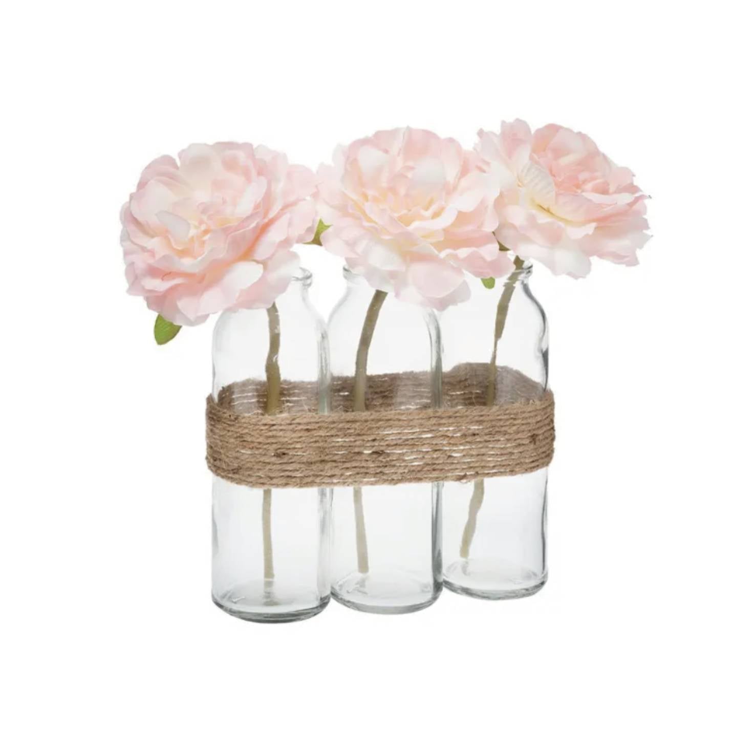 Composizione Artificiale con 3 Rose in Vasi di Vetro