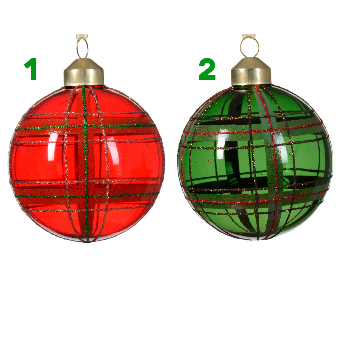 Pallina natalizia in vetro rosso-verde 8 cm
