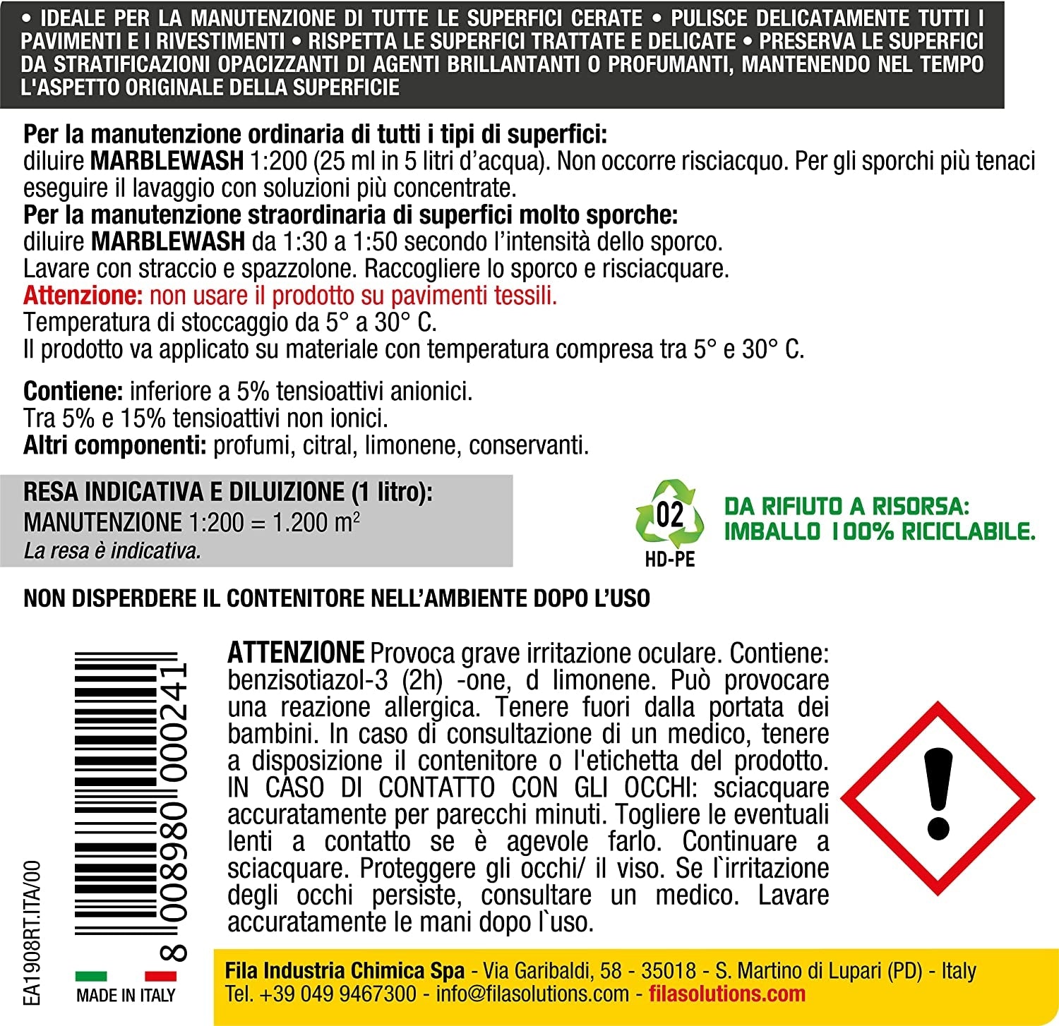 Detergente per marmo Marblewash FILA 1lt 3