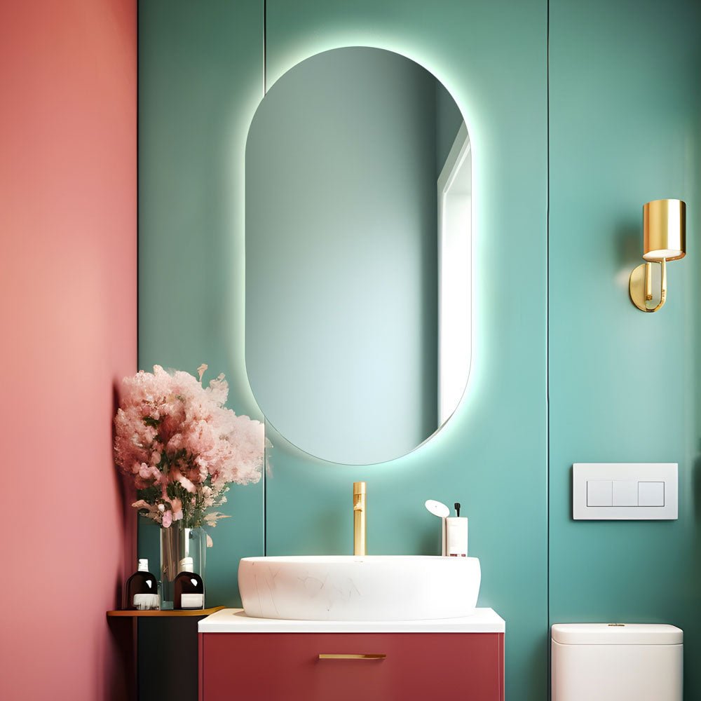 Specchio da bagno ovale retroilluminato reversibile OLIVIA