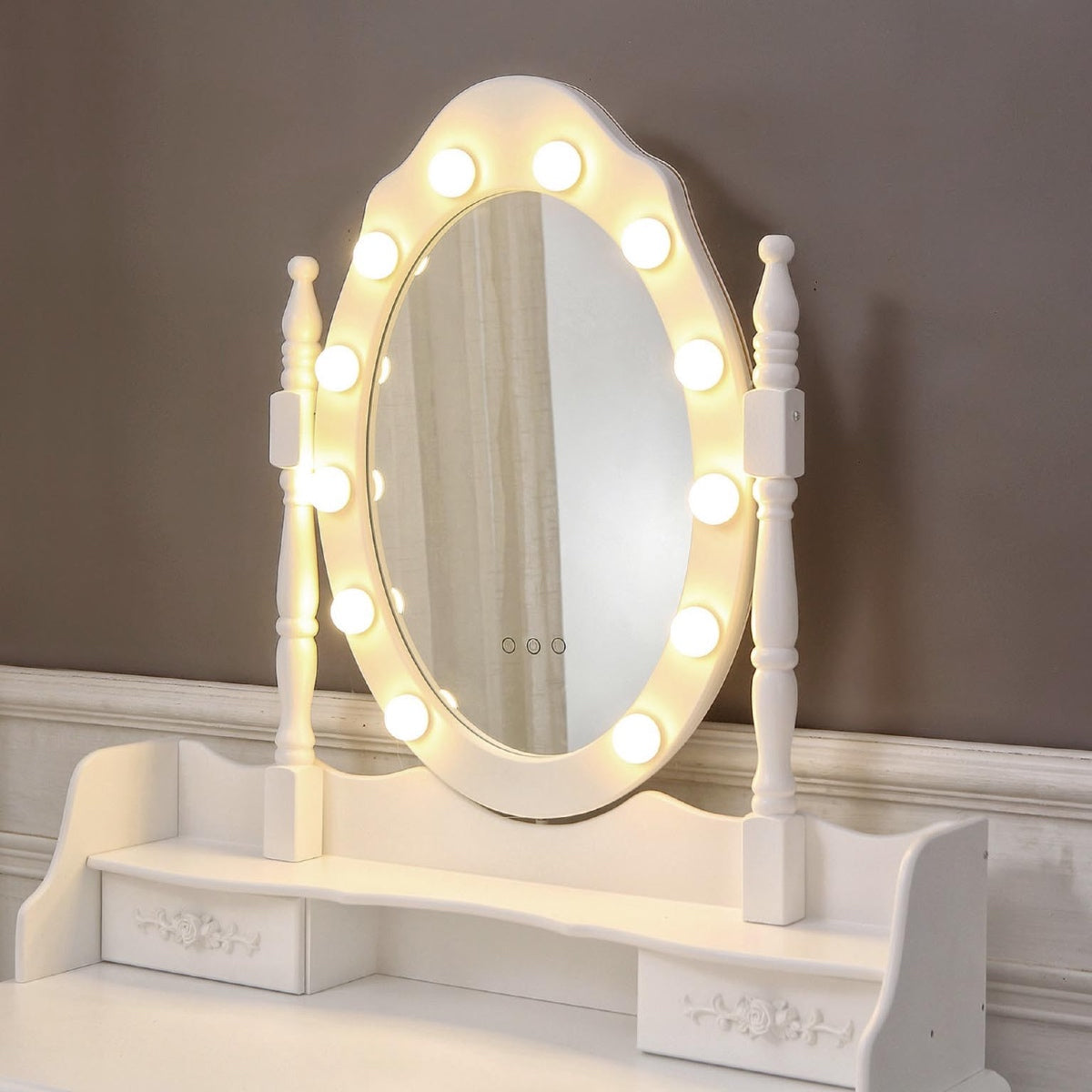 Toeletta Beauty con sgabello e luci LED 5