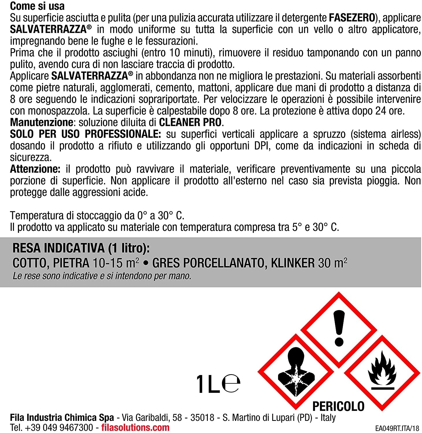 Idrorepellente per terrazze Salvaterrazza FILA antiinfiltrazione 1lt 4